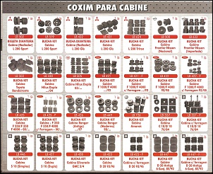 Kit de Buchas Coxim de Cabine. 
Diversas Marcas e Modelos. 
Fabricadas em Borracha de Pneu. 
Maior durabilidade com preço justo.